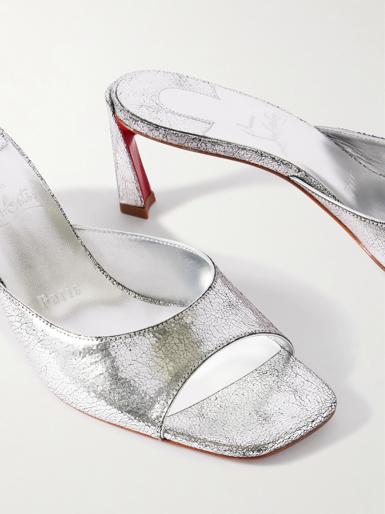 Christian Louboutin Condora 55 Metallic Cracked-leather Mules In Silver