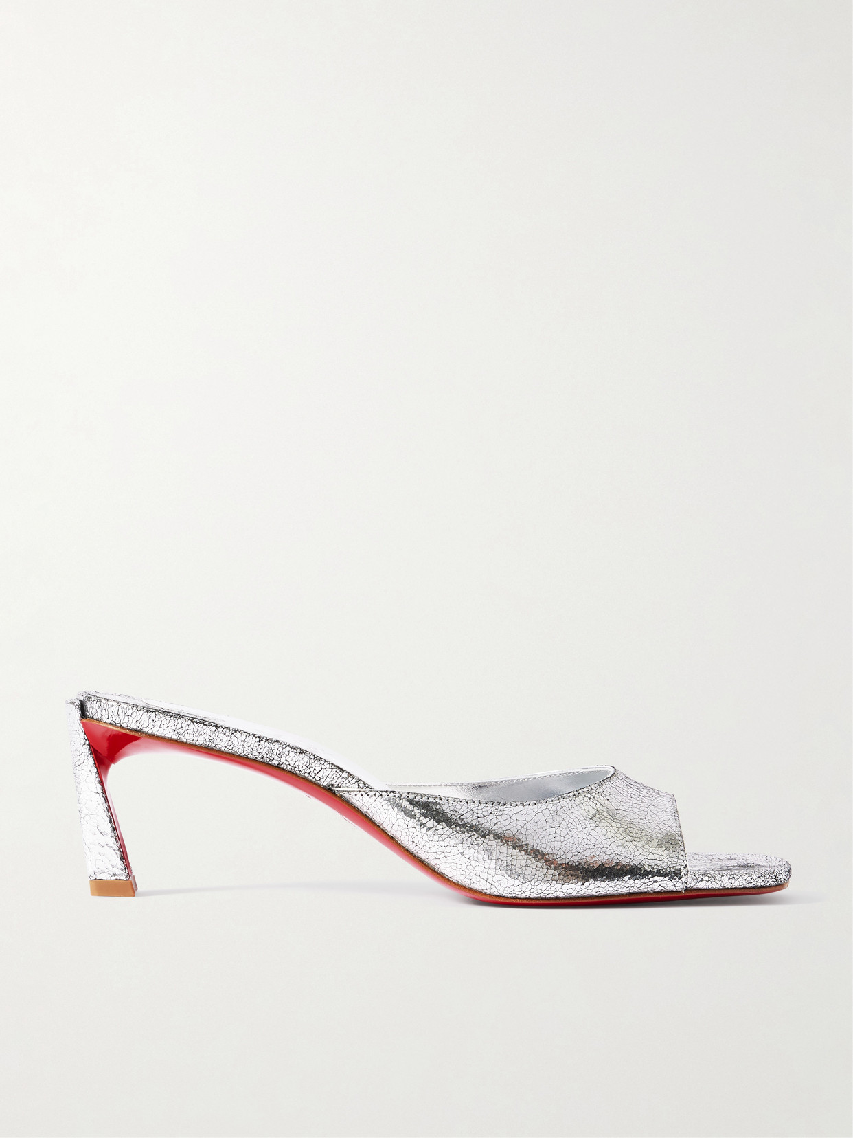 Christian Louboutin Condora 55 Metallic Cracked-leather Mules In Silver