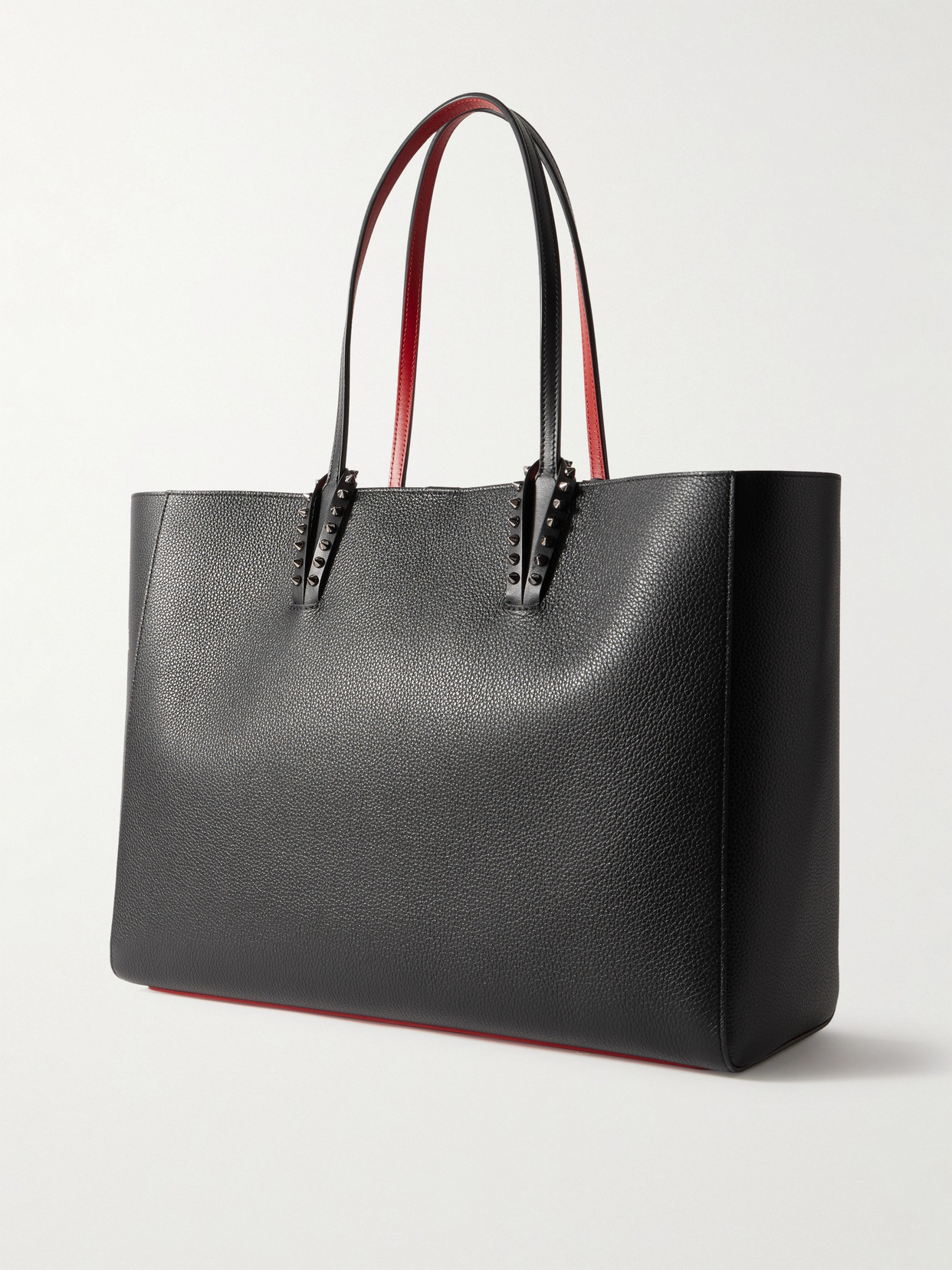 Christian Louboutin Cabata Large Studded Textured-leather Tote In Black