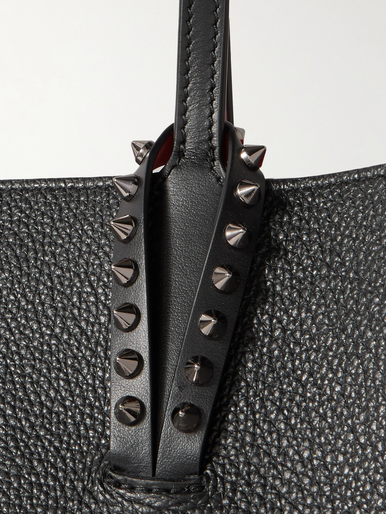 Christian Louboutin Cabata Large Studded Textured-leather Tote In Black