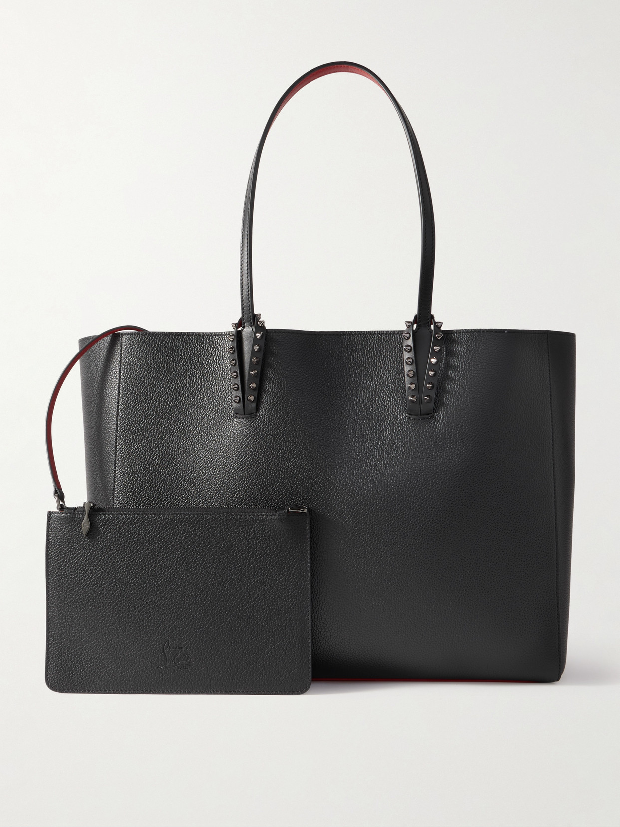 Christian Louboutin Cabata Large Studded Textured-leather Tote In Black