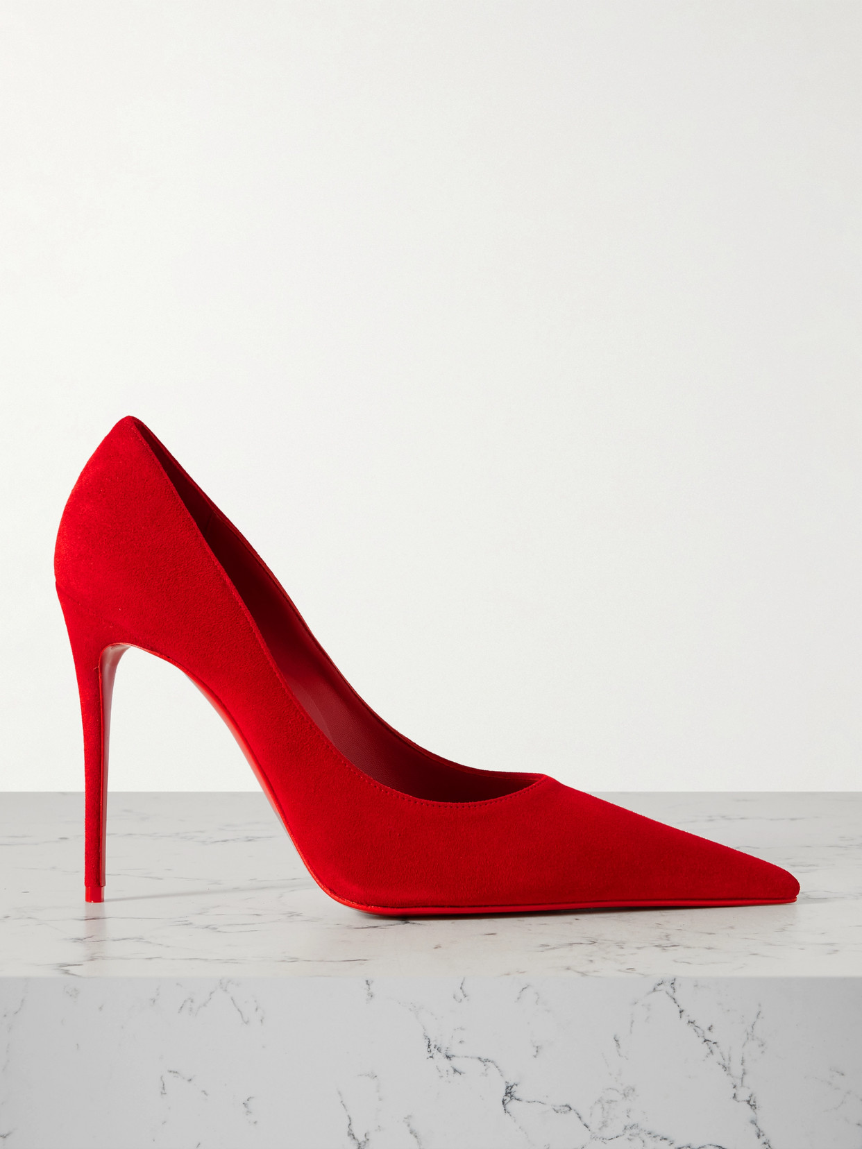 Christian Louboutin Kate Max 100 Velour Point-toe Pumps In Red