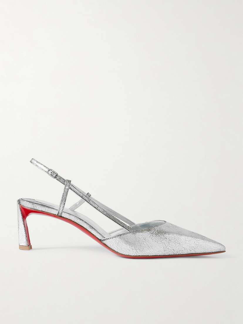 Christian Louboutin Condoroline 55 Cutout Metallic Textured-leather Slingback Pumps