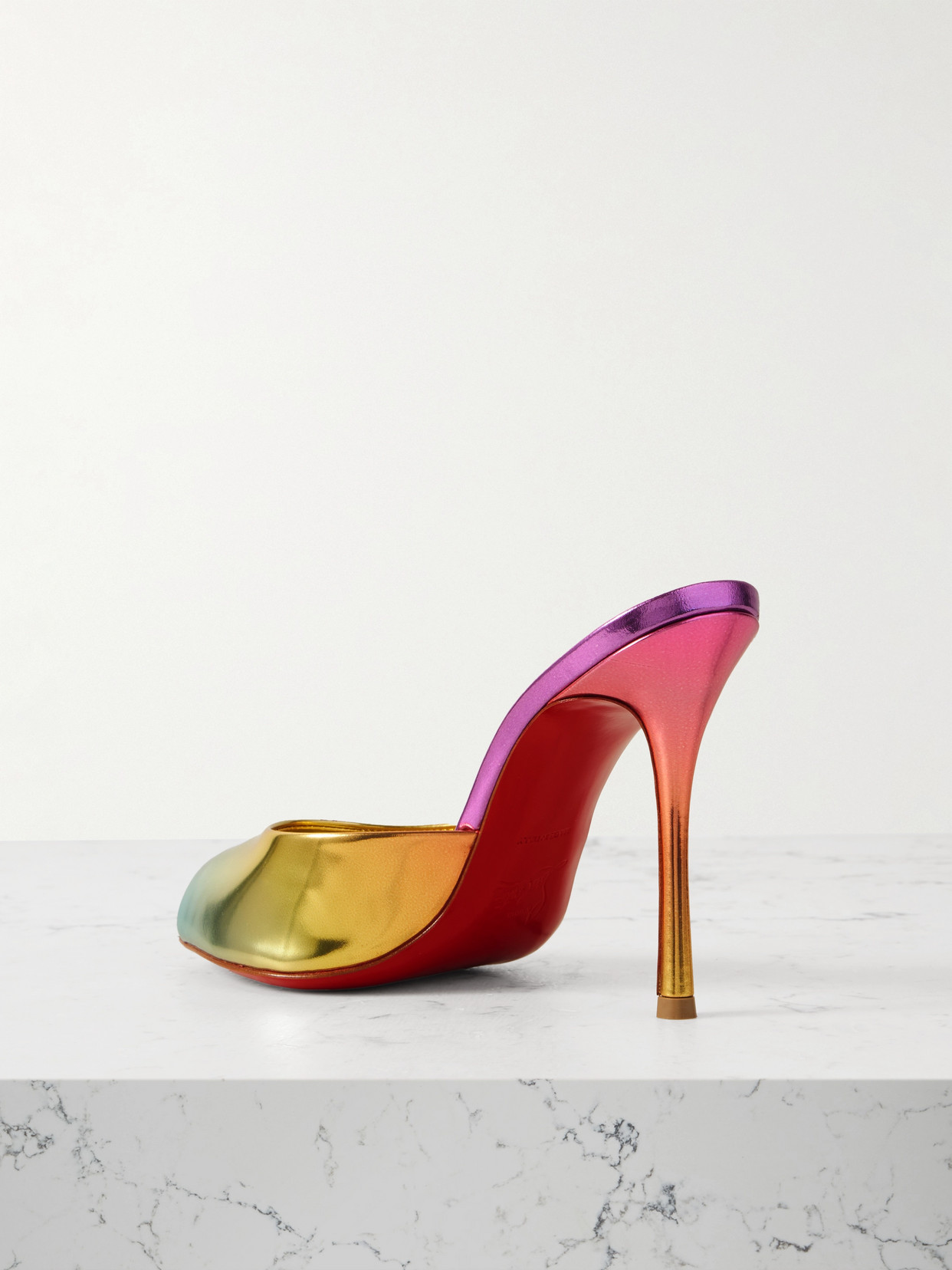 CHRISTIAN LOUBOUTIN ME DOLLY 100 IRIDESCENT LEATHER MULES