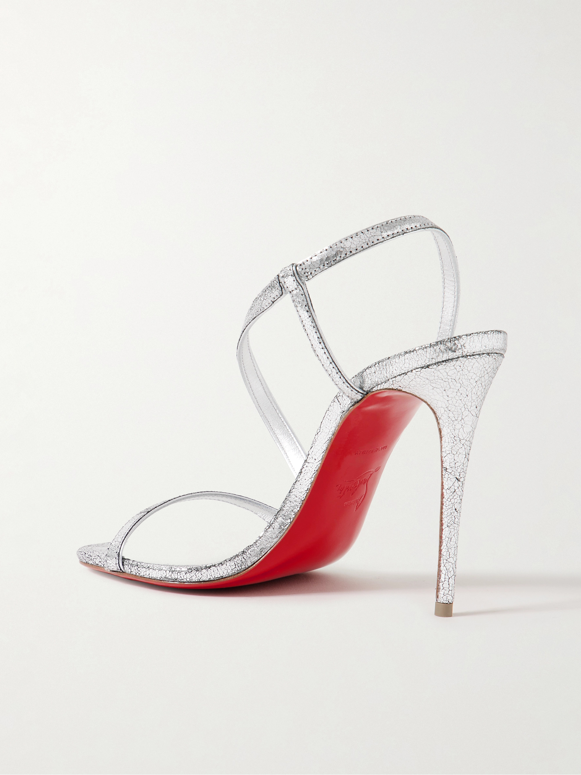 CHRISTIAN LOUBOUTIN Rosalie 100 metallic cracked-leather slingback sandals thumbnail