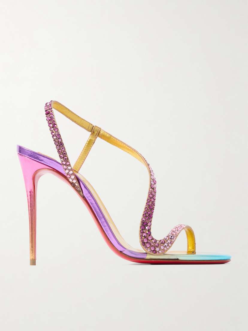 Christian Louboutin Rosalie 100 Crystal-embellished Metallic Leather Sandals