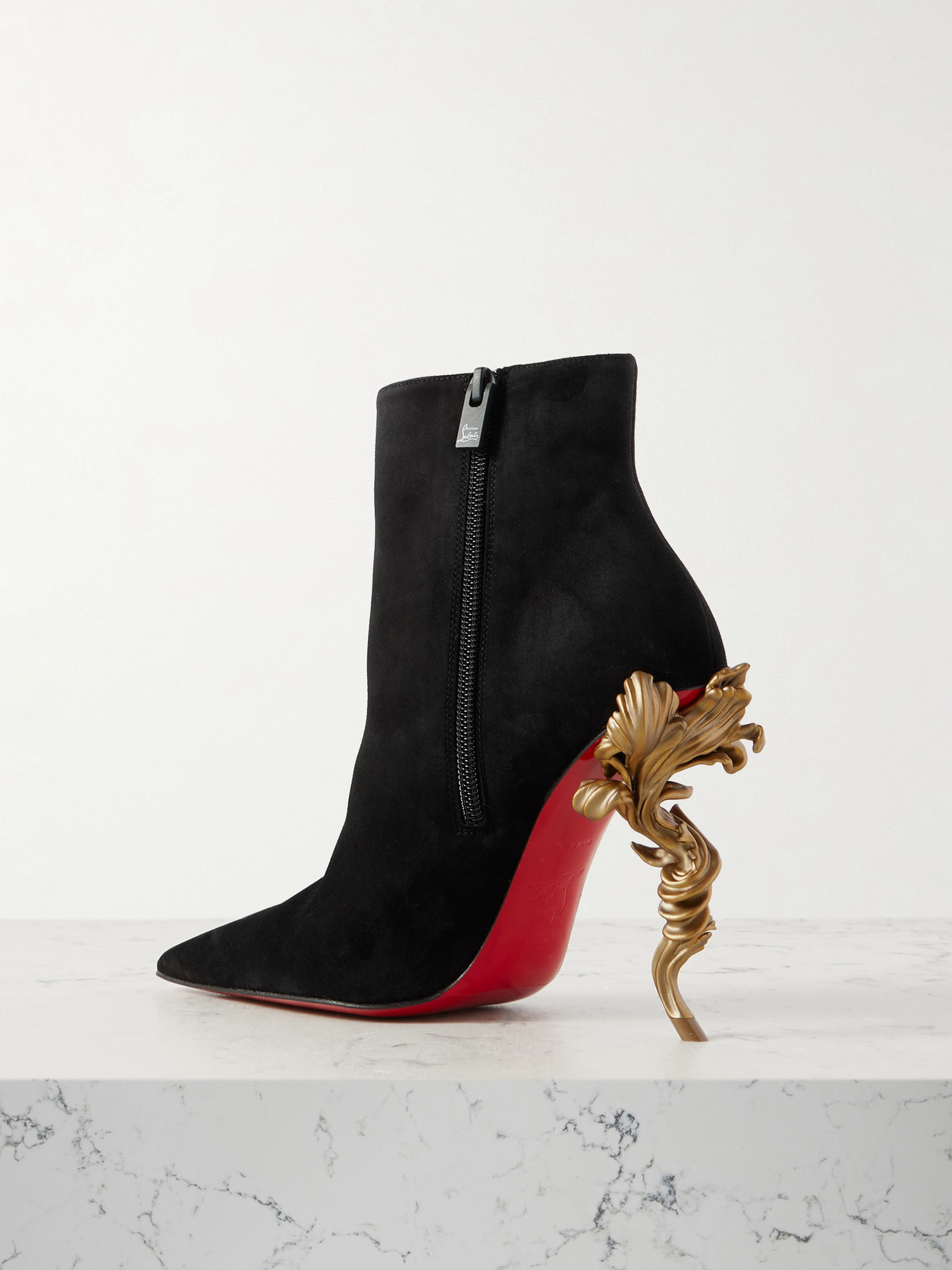 Christian Louboutin Belle Suede Red Sole Ankle Booties In Black