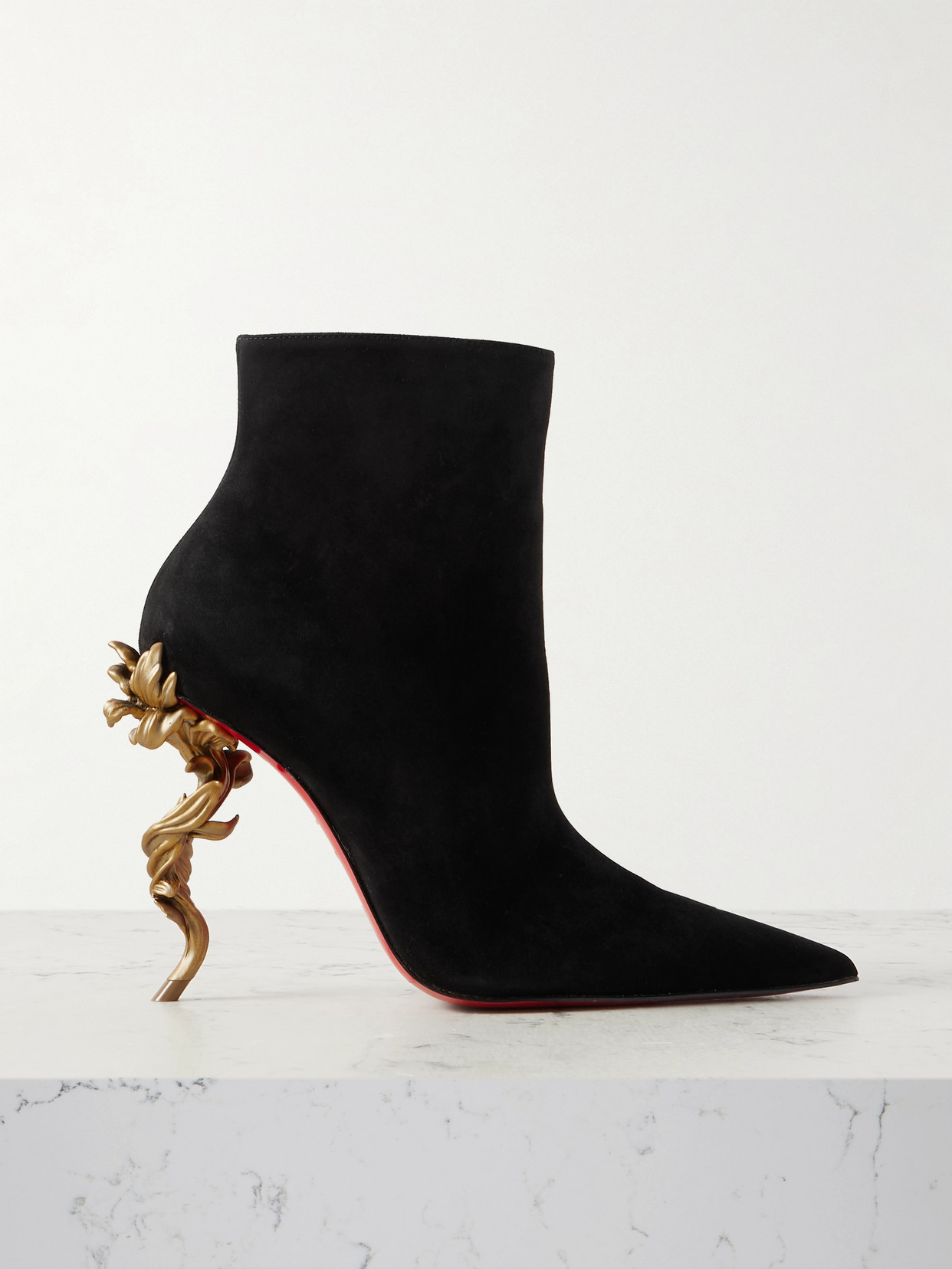 Christian Louboutin Belle Suede Red Sole Ankle Booties In Black