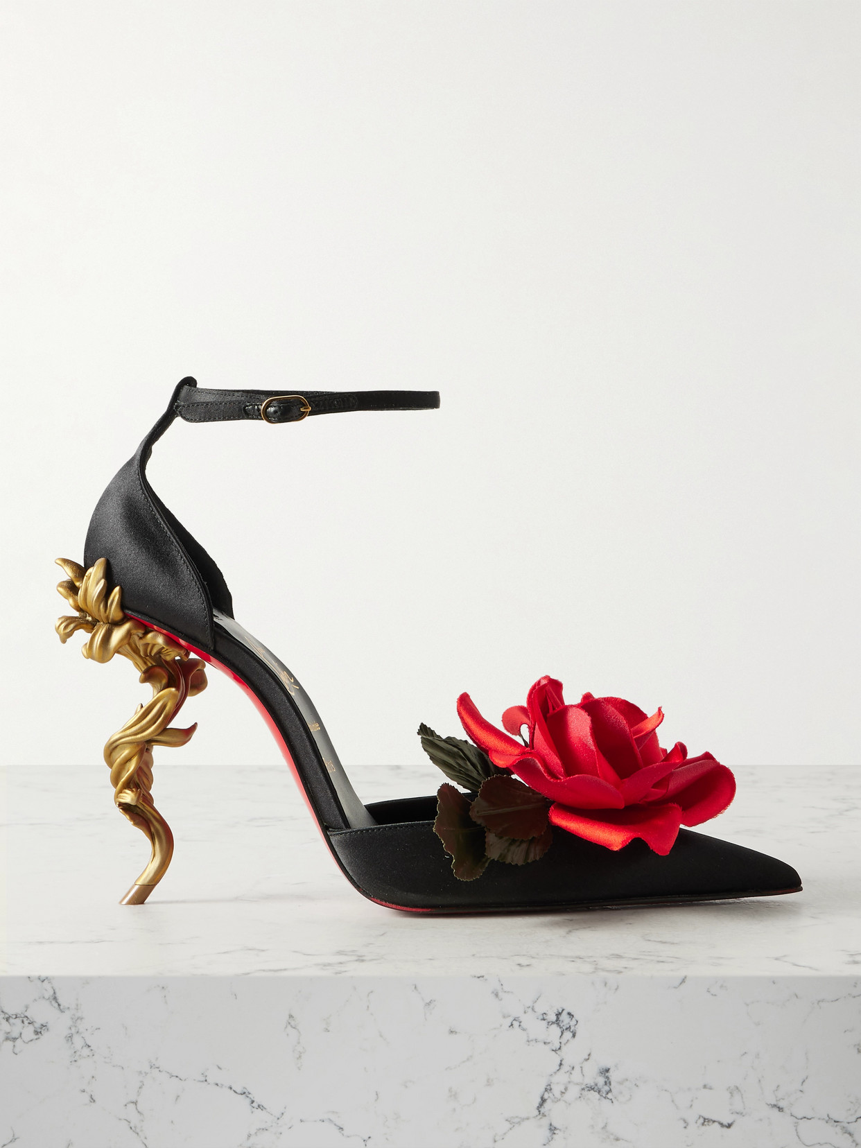 Christian Louboutin - Bellarose 100 Appliquéd Satin-crepe Pumps - Black