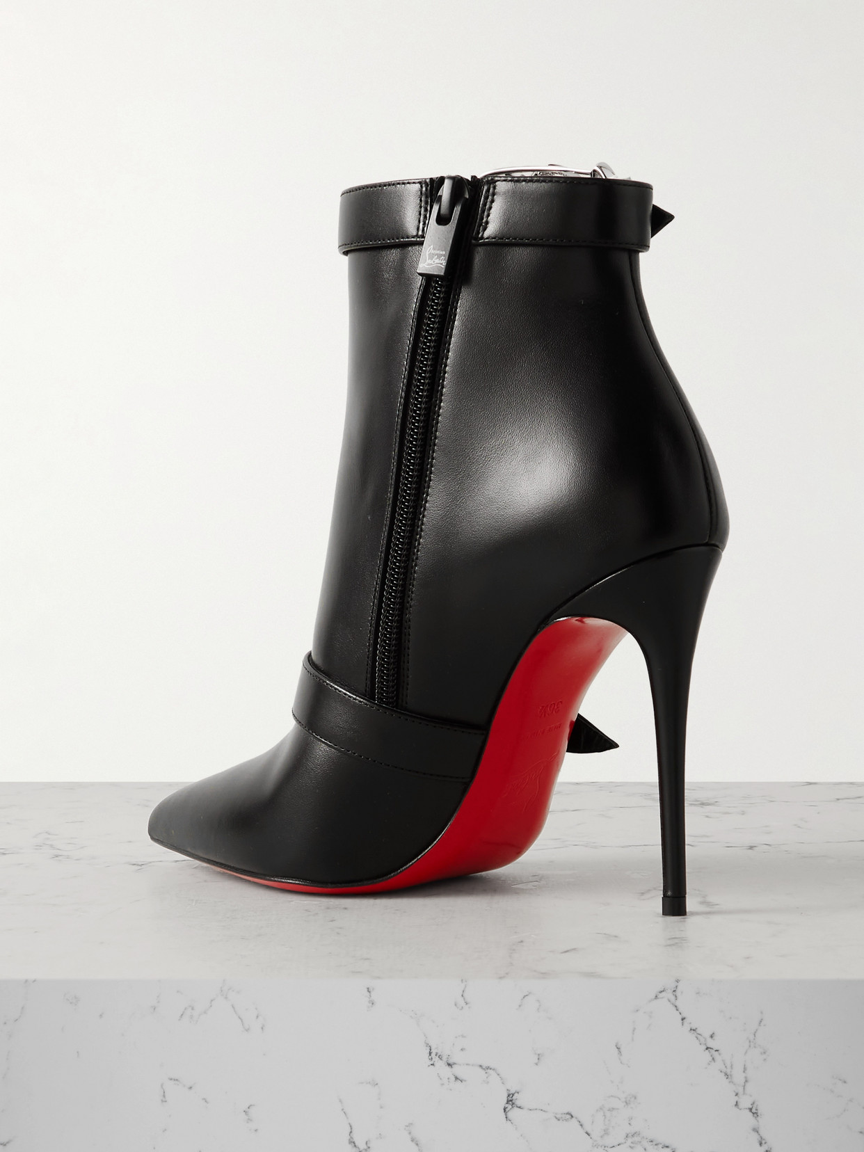 Christian Louboutin Giddylina Logo Buckle Pointed Toe Bootie In Black
