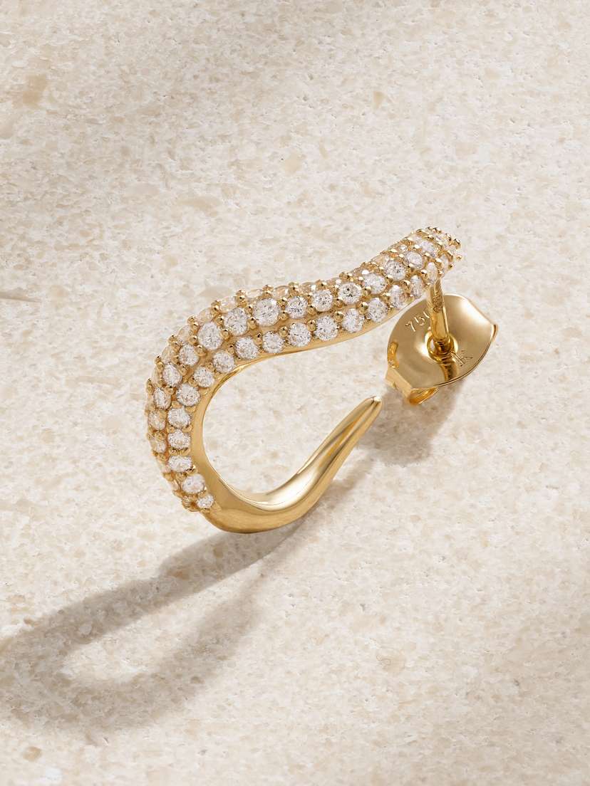 Kimaï Wavy 18-karat Recycled Gold Laboratory-grown Diamond Single Hoop Earring