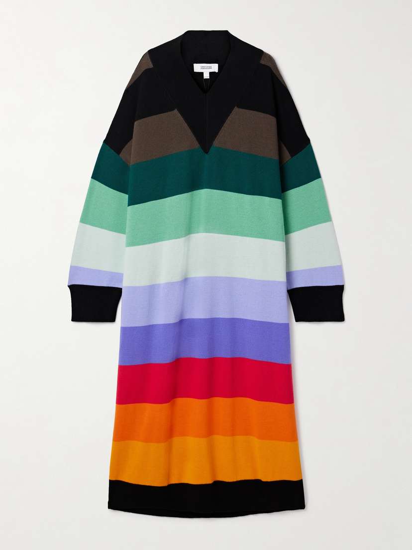 Christopher John Rogers Oversized Striped Merino Wool Midi Dress