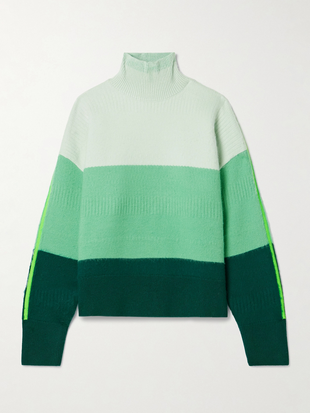 Christopher John Rogers Brushed Striped Merino Wool-blend Turtleneck Sweater In Green