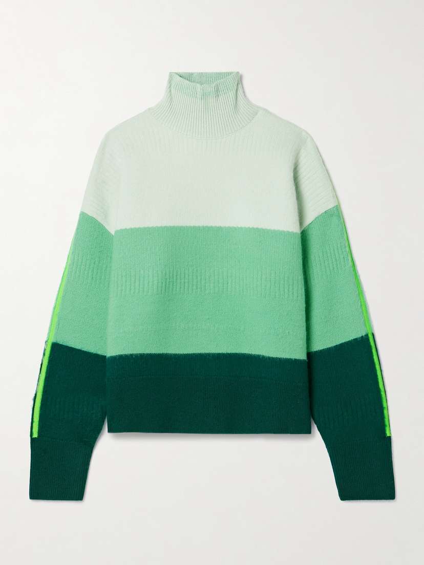 Christopher John Rogers Brushed Striped Merino Wool-blend Turtleneck Sweater