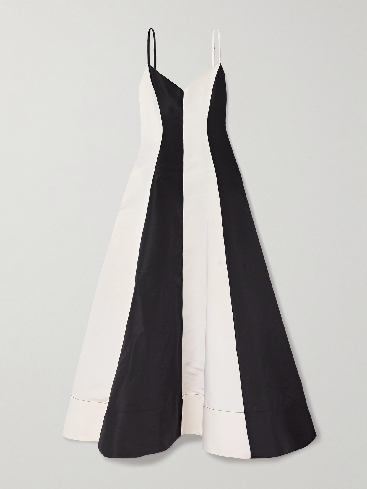 Christopher John Rogers Stripe Colorblock V-neck Evening Gown In Ivory