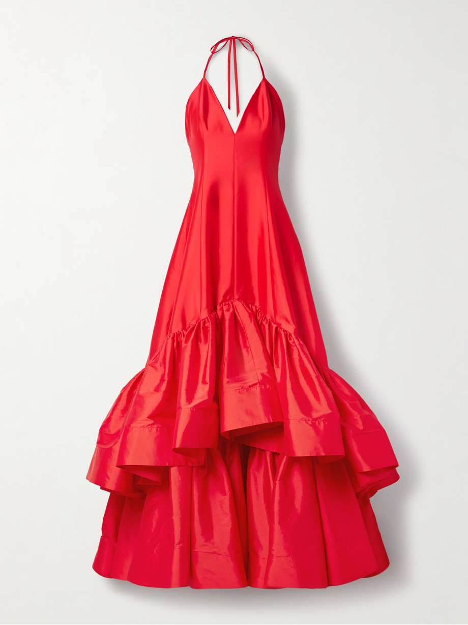 tiered silk-taffeta halterneck gown