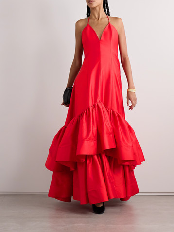 Christopher John Rogers Tiered silk-taffeta halterneck gown