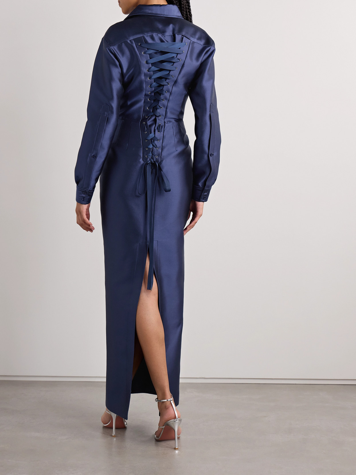 Christopher John Rogers Sailor Silk And Wool-blend Duchesse-satin Maxi Dress In Blue