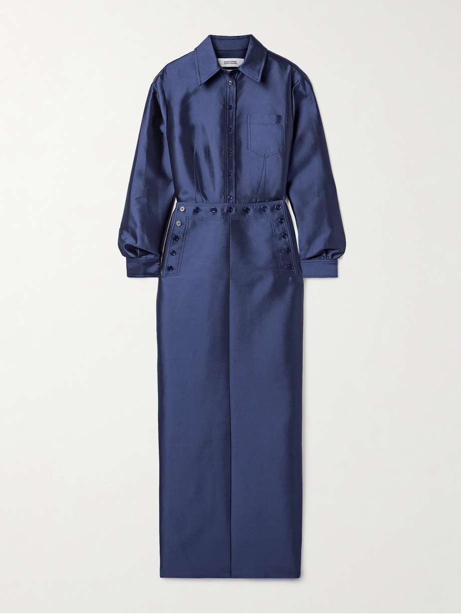 sailor silk and wool-blend duchesse-satin maxi dress