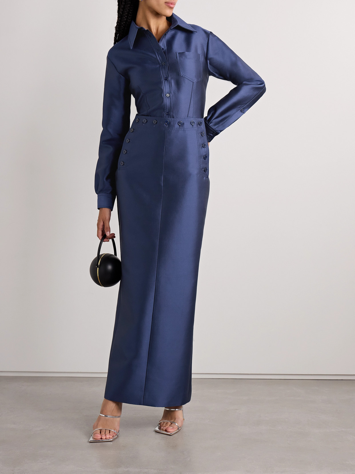 Christopher John Rogers Sailor Silk And Wool-blend Duchesse-satin Maxi Dress In Blue