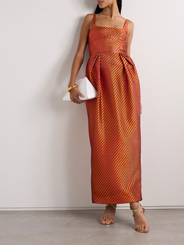 Christopher John Rogers Pleated striped metallic jacquard maxi dress
