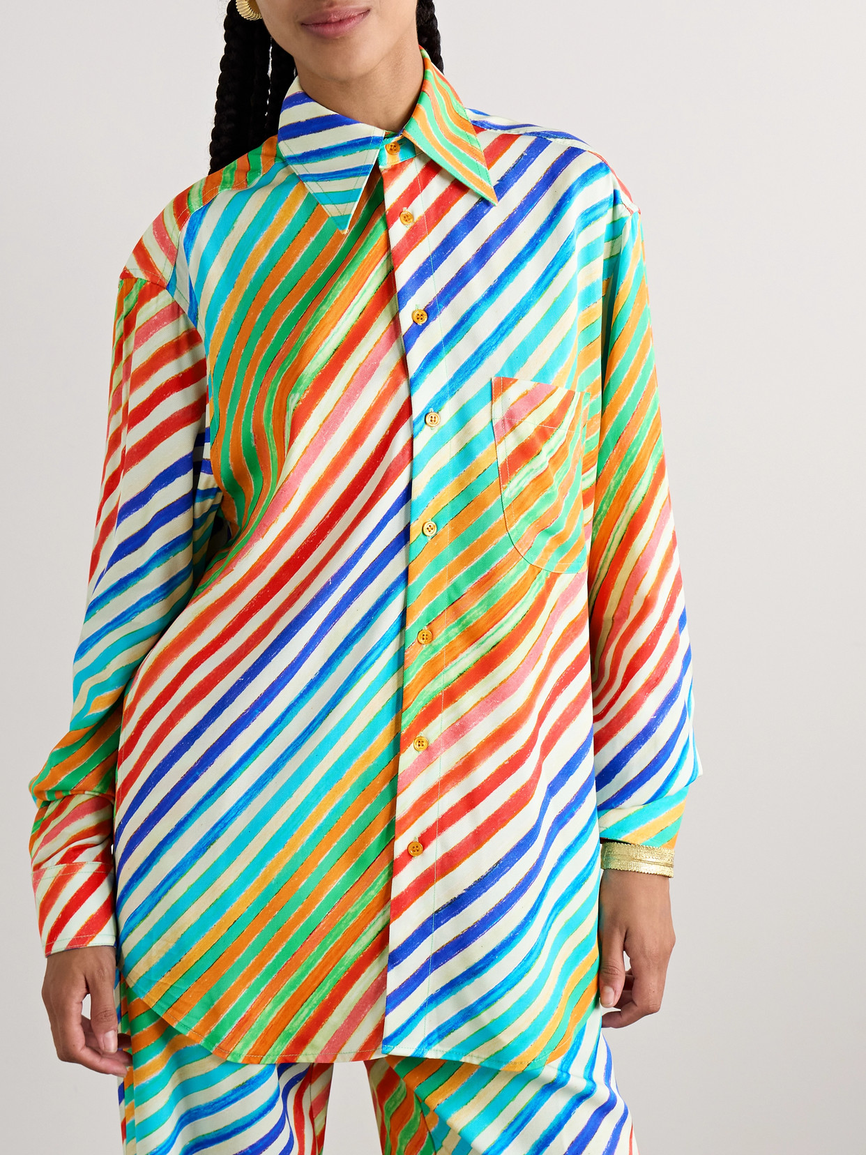 Christopher John Rogers Crayon Striped Twill Shirt In Multi