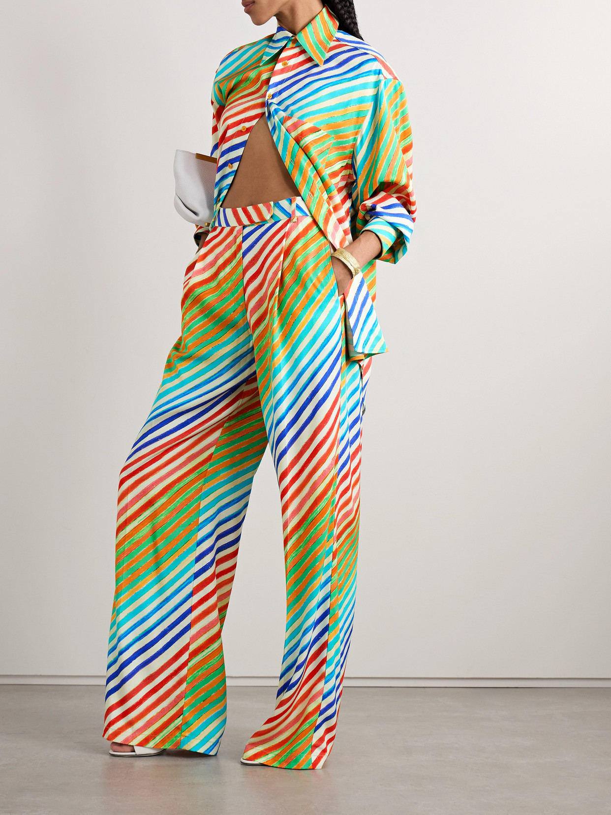 Christopher John Rogers Crayon Striped Twill Shirt In Multi
