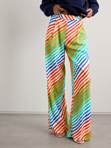 Christopher John Rogers Crayon pleated striped twill wide-leg pants