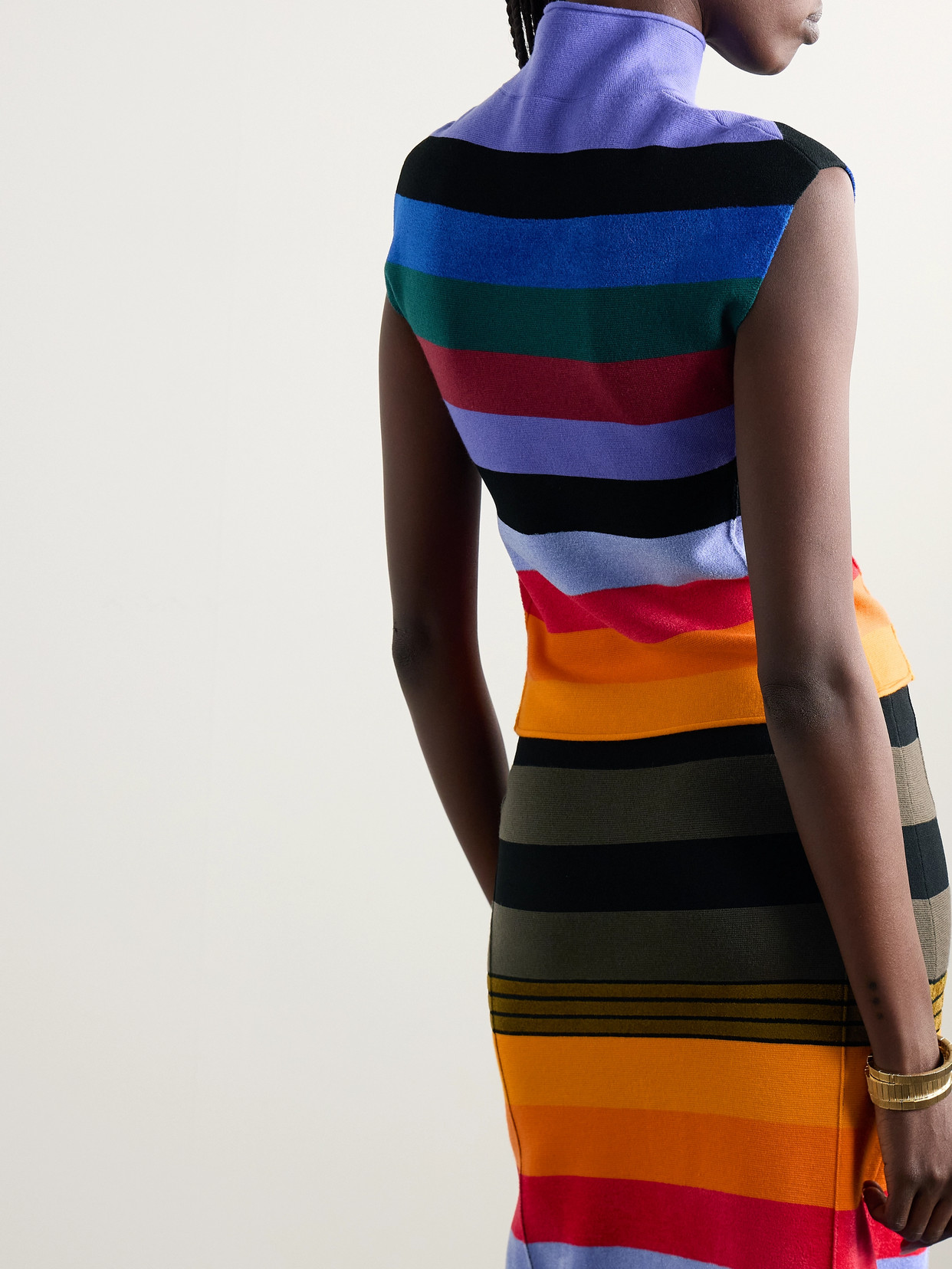 CHRISTOPHER JOHN ROGERS STRIPED WOOL-BLEND TURTLENECK TANK