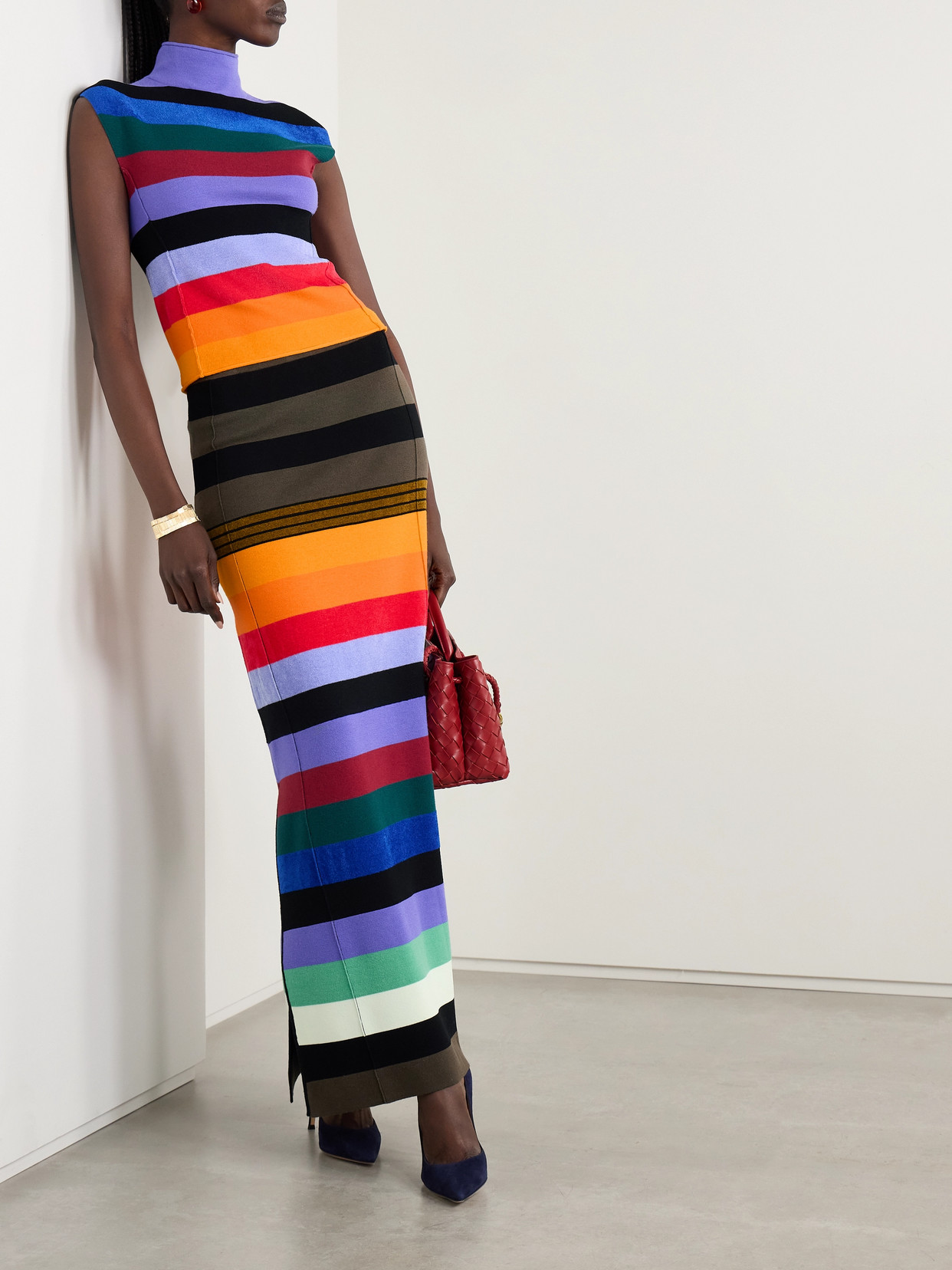 CHRISTOPHER JOHN ROGERS STRIPED WOOL-BLEND TURTLENECK TANK