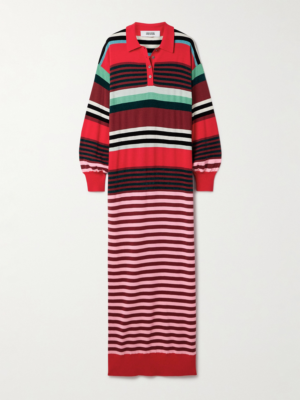 Christopher John Rogers Striped Wool-blend Maxi Dress In Red