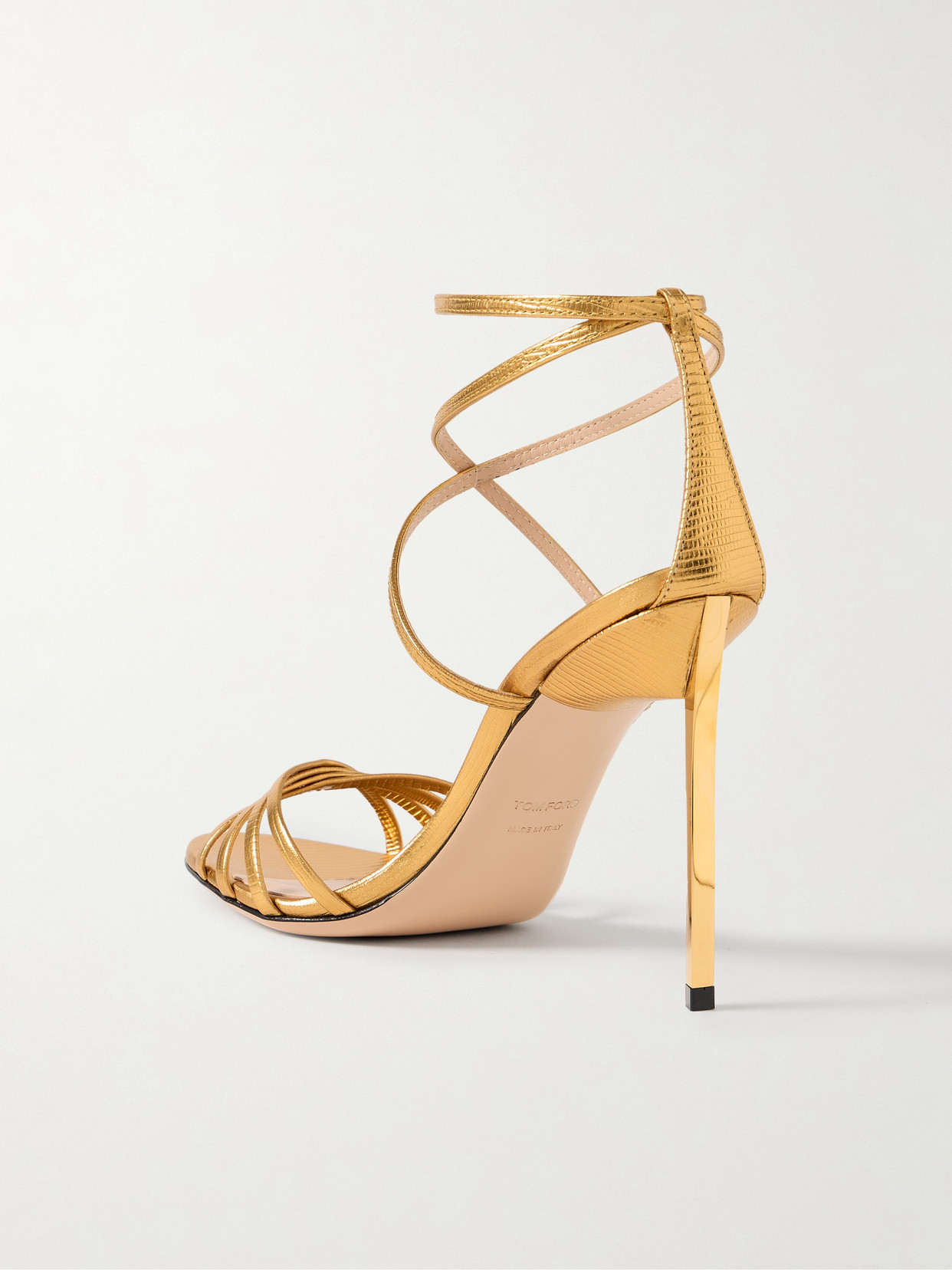 Tom Ford Metallic Lizard-effect Leather Sandals In Gold