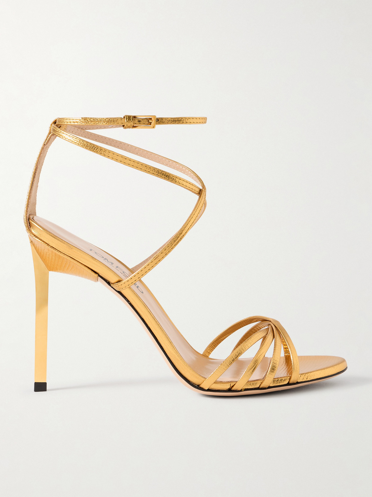Tom Ford Metallic Lizard-effect Leather Sandals In Gold