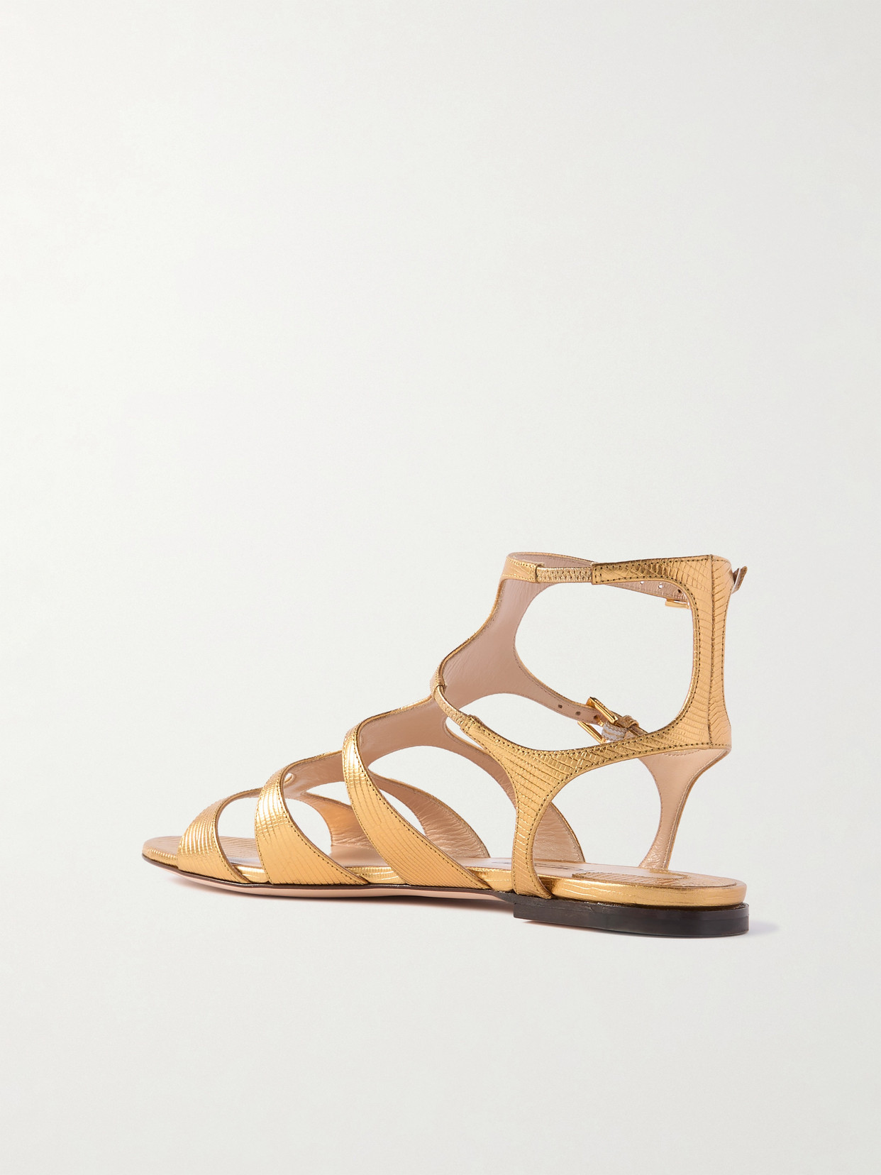 Tom Ford Metallic Lizard-effect Leather Sandals In Gold