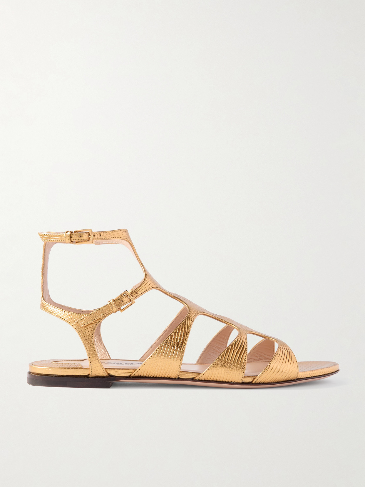 Tom Ford Metallic Lizard-effect Leather Sandals In Gold