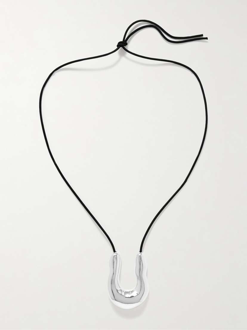 AGMES Large Wishbone Suede And Sterling Silver Necklace
