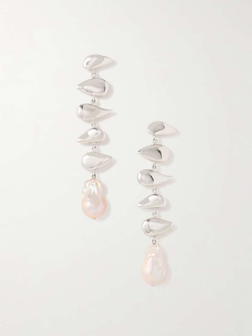 AGMES Long Flora Sterling Silver Pearl Earrings