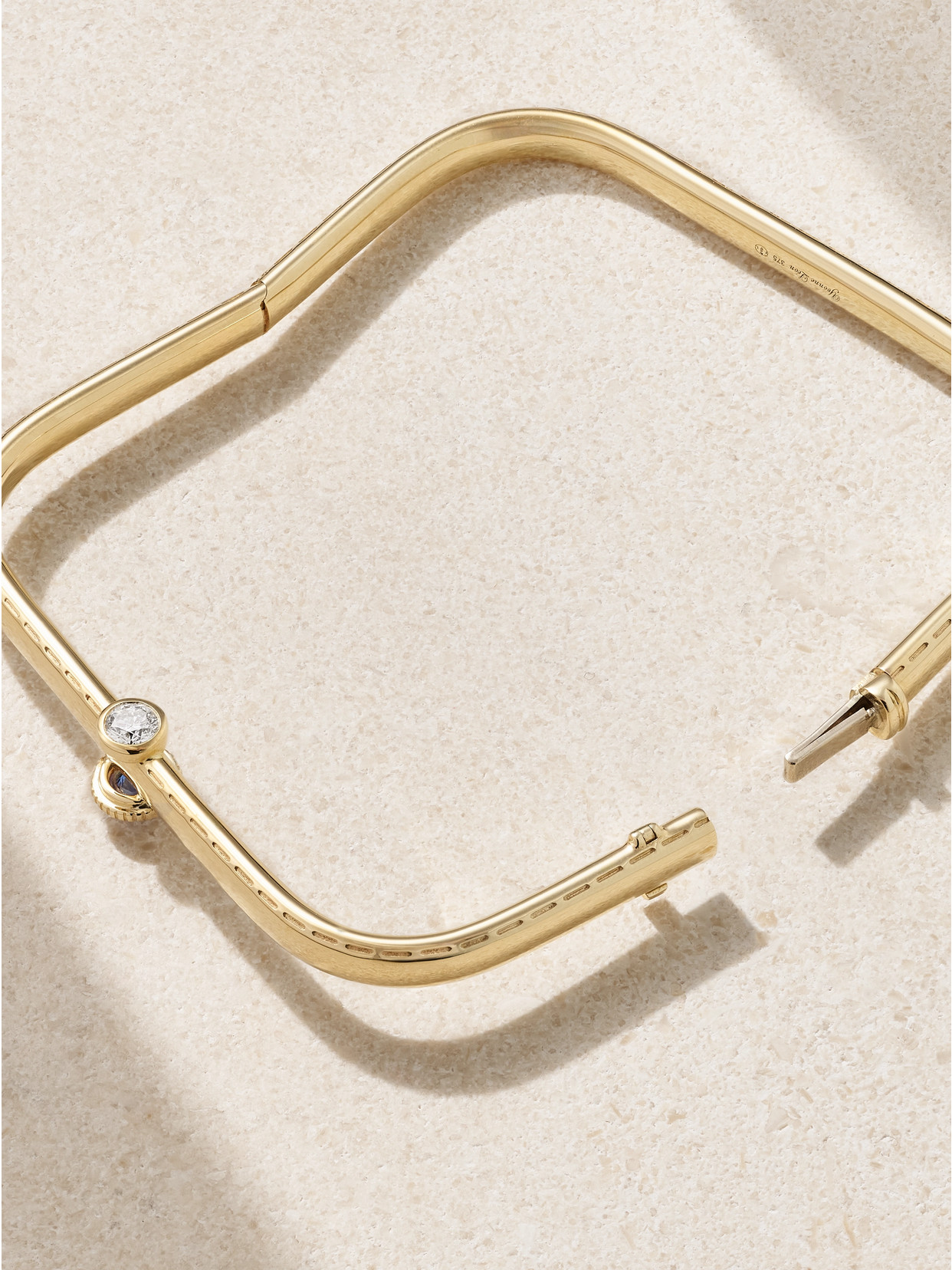 Yvonne Léon 9kt Yellow Gold Jonc Gousset Diamond And Sapphire Bracelet In Gold