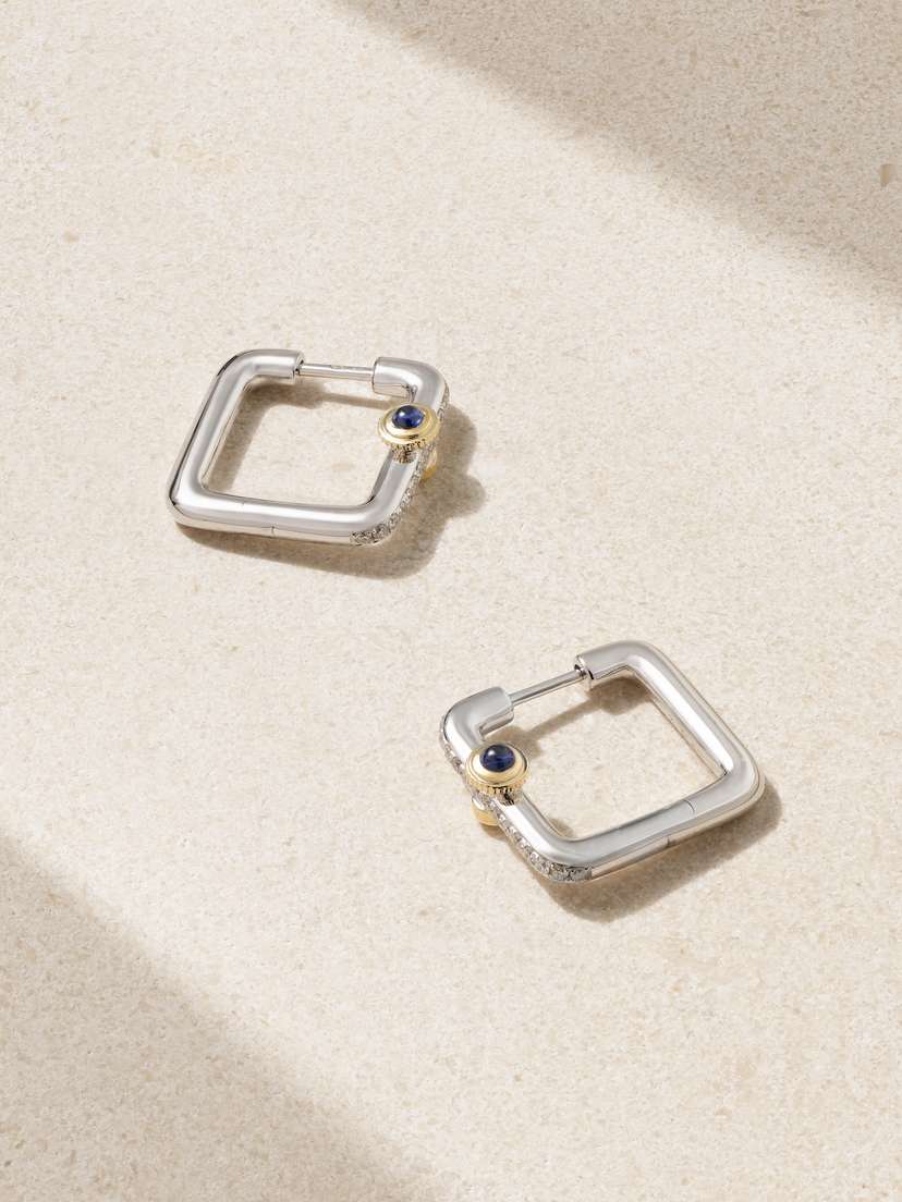 Yvonne Léon Gousset 9-karat White Gold, Diamond And Sapphire Hoop Earrings