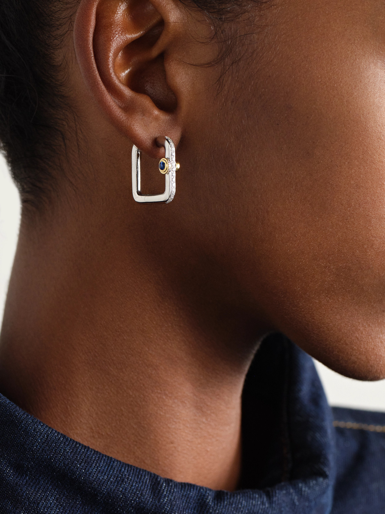 Yvonne Léon Gousset 9-karat White Gold, Diamond And Sapphire Hoop Earrings In Gold