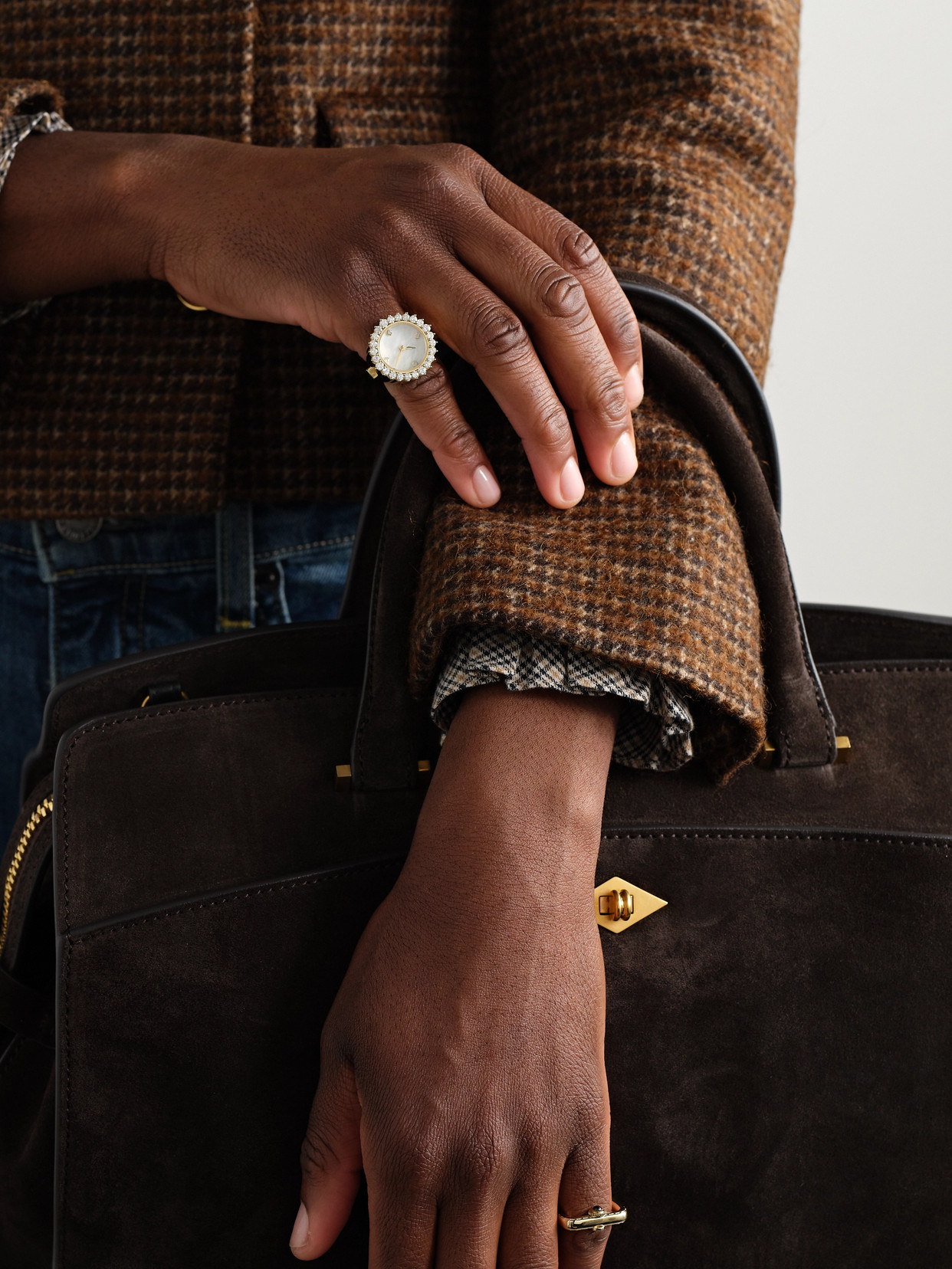 Shop Yvonne Léon Watch 18-karat Gold, Mother-of-pearl And Diamond Ring