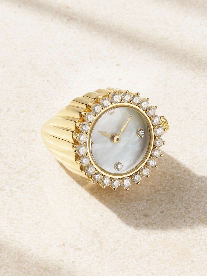 Yvonne Léon Watch 18-karat Gold, Mother-of-pearl And Diamond Ring