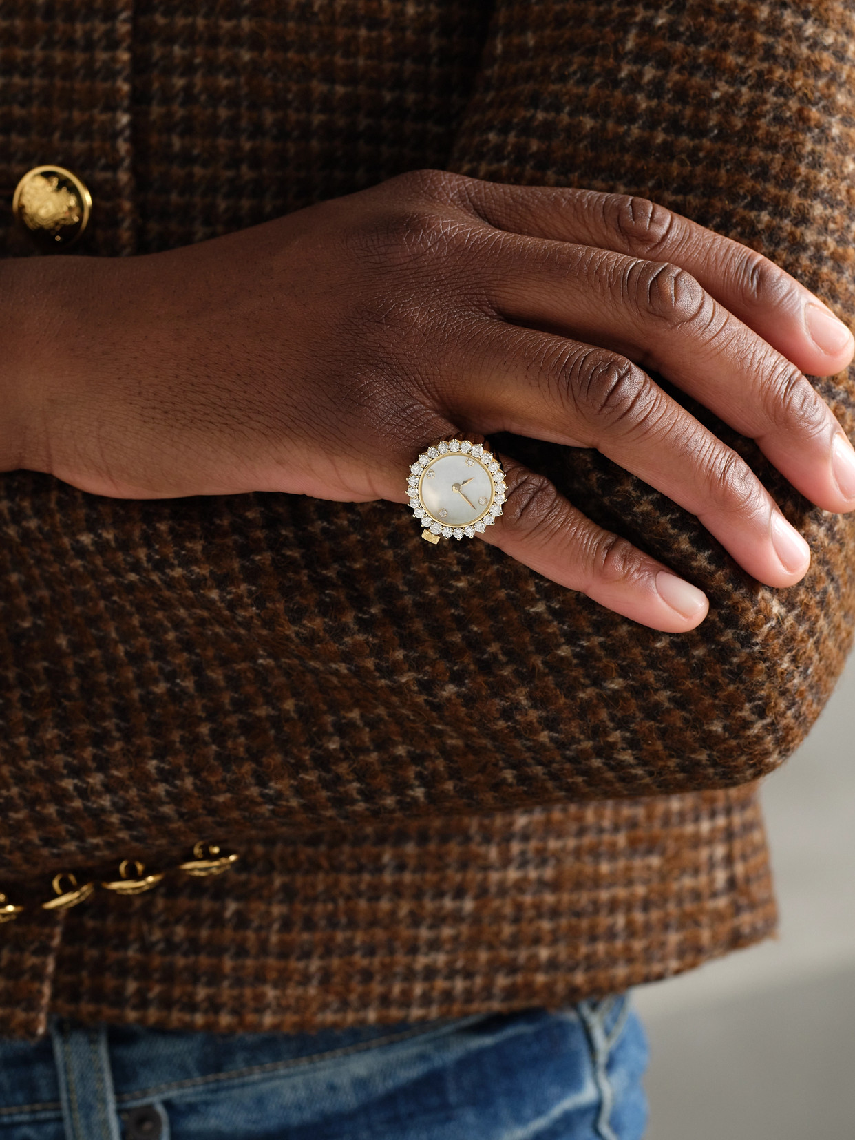 Shop Yvonne Léon Watch 18-karat Gold, Mother-of-pearl And Diamond Ring
