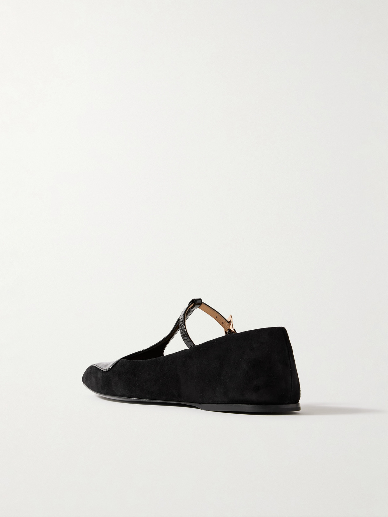 Gabriela Hearst Liv Patent Leather-trimmed Suede Mary Jane Ballet Flats In Black