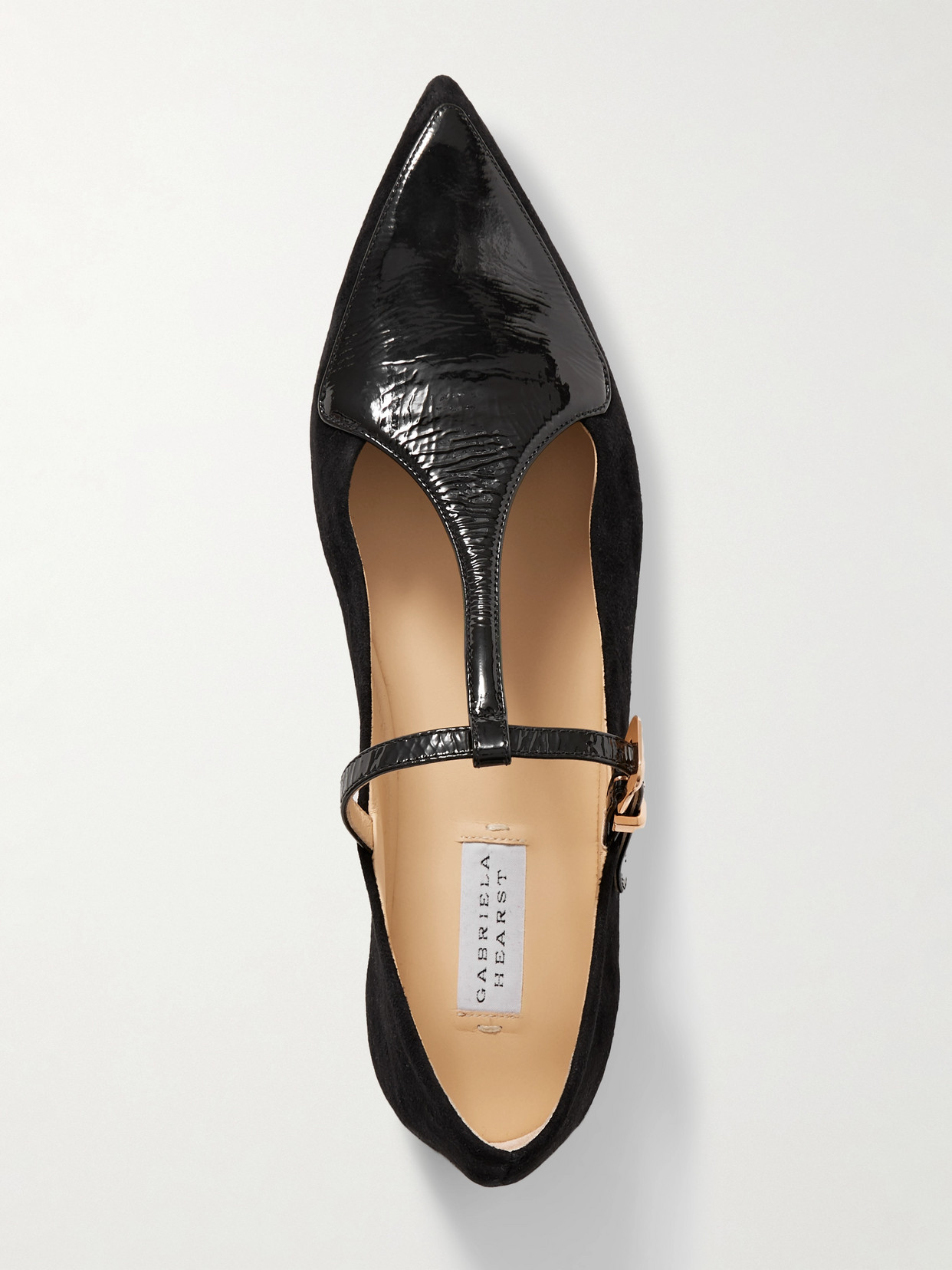 Gabriela Hearst Liv Patent Leather-trimmed Suede Mary Jane Ballet Flats In Black