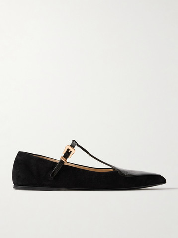 Gabriela Hearst Liv patent leather-trimmed suede Mary Jane ballet flats
