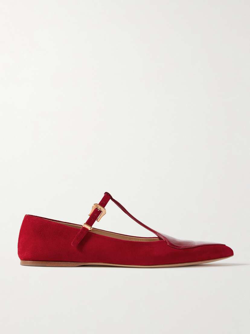 Gabriela Hearst Liv Patent Leather-trimmed Suede Mary Jane Ballet Flats