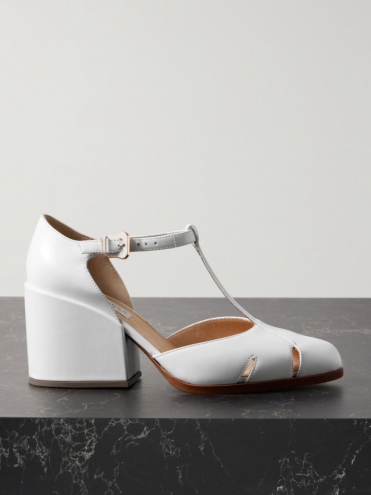 Gabriela Hearst Evita T-strap Heel In Pearlized White Leather In White