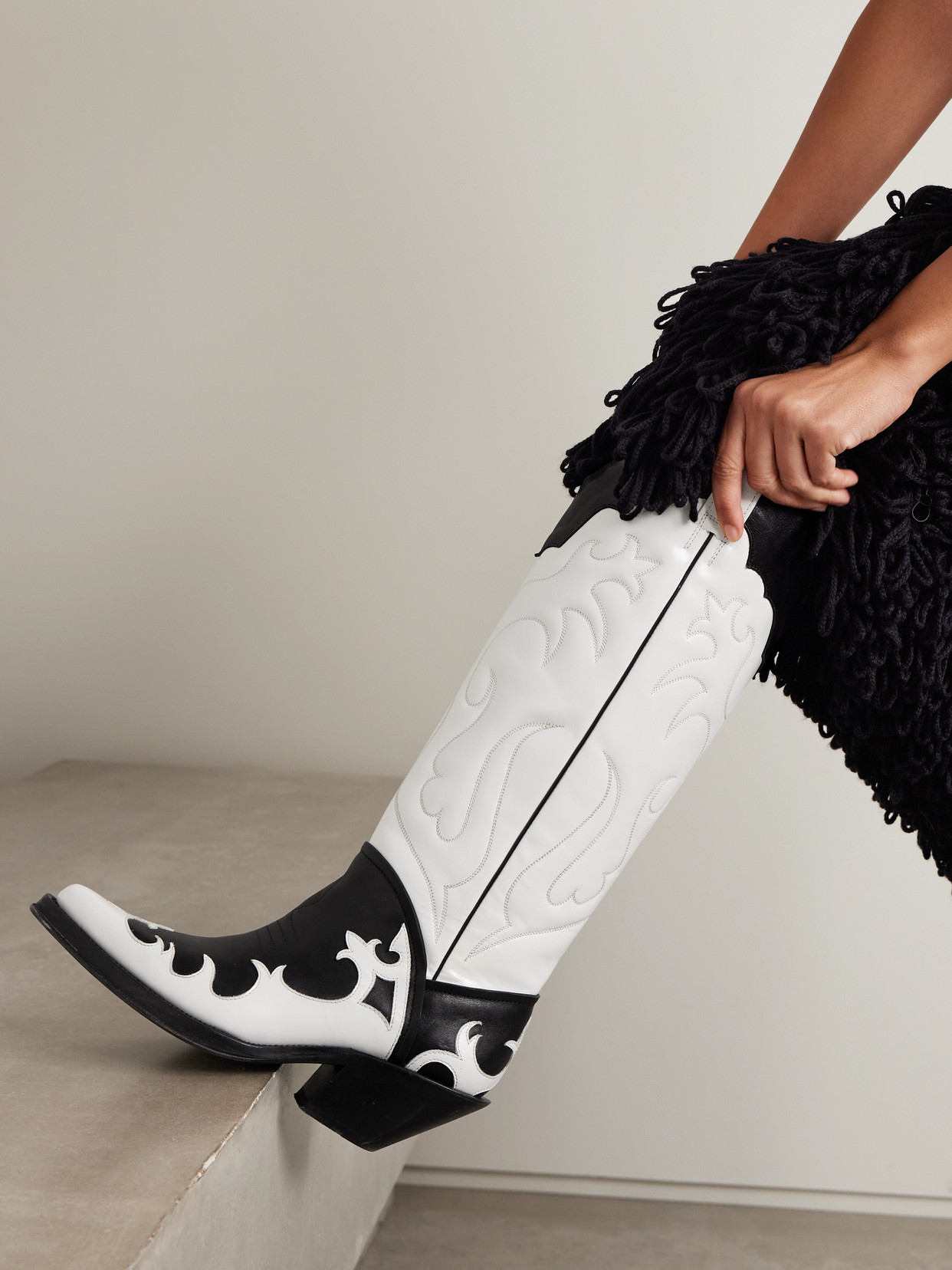 Gabriela Hearst Capitana Two-tone Glossed And Smooth-leather Knee Boots In White