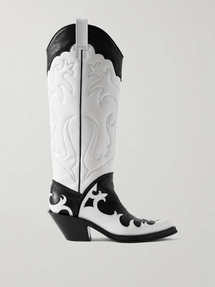 Gabriela Hearst Capitana Two-tone Glossed And Smooth-leather Knee Boots